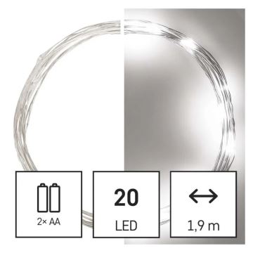 Catena natalizia LED 20xLED/2xAA 2,4m bianco freddo