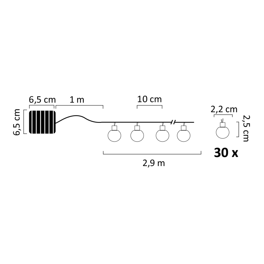 Catena solare LED RGB PARTY 30xLED/1,2V 3,9 m IP44