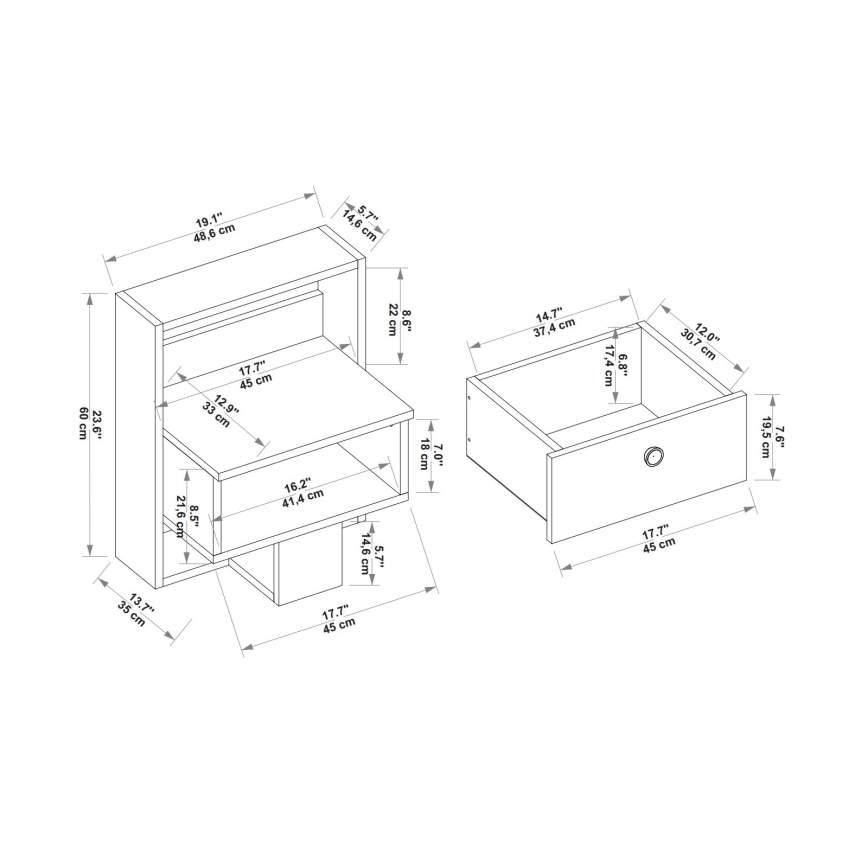 Comodino SNEKER 60x48,6 cm beige/marrone