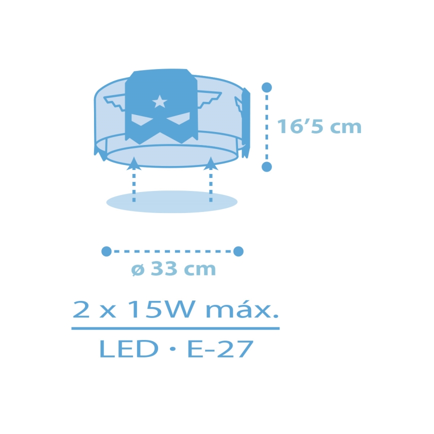 Dalber 61816 - Plafoniera per bambini BLU HERO 2xE27/15W/230V