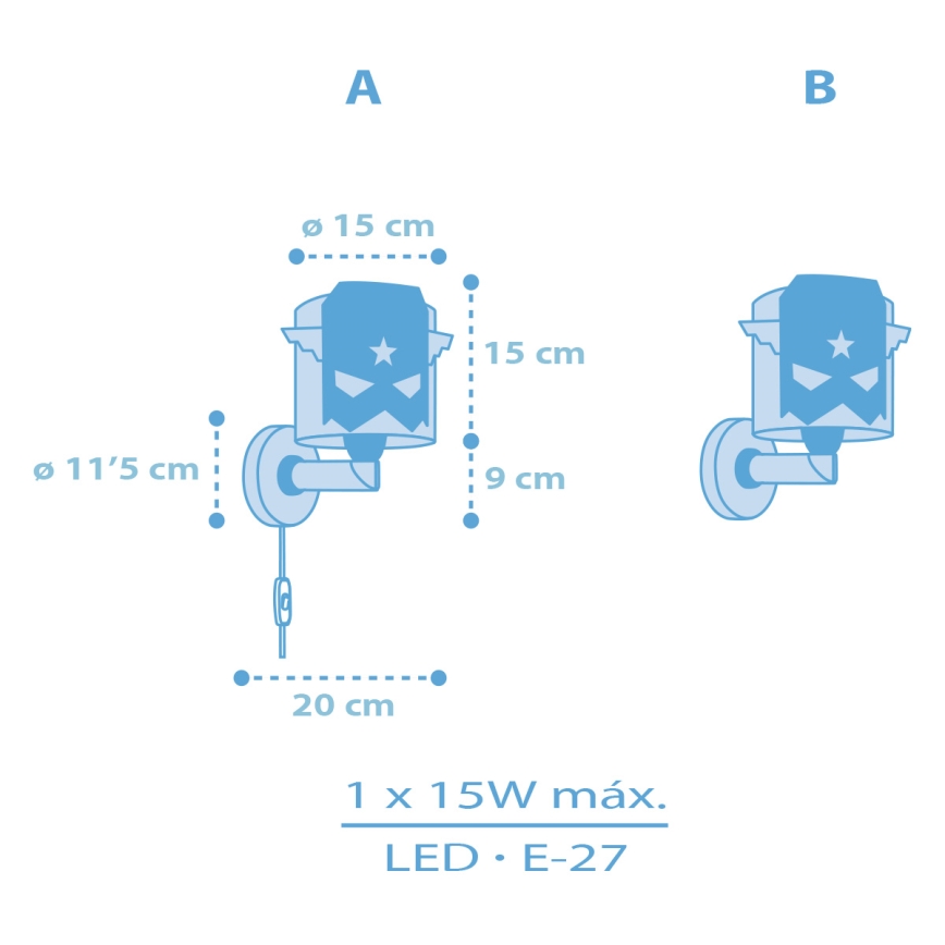 Dalber 61819 - Applique per bambini BLU HERO 1xE27/15W/230V