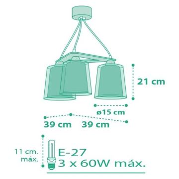 Dalber D-80224T - Lampadario per bambini VICHY 3xE27/60W/230V