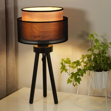 Duolla - Lampada da tavolo WOOD BOHO 1xE27/15W/230V nero/beige