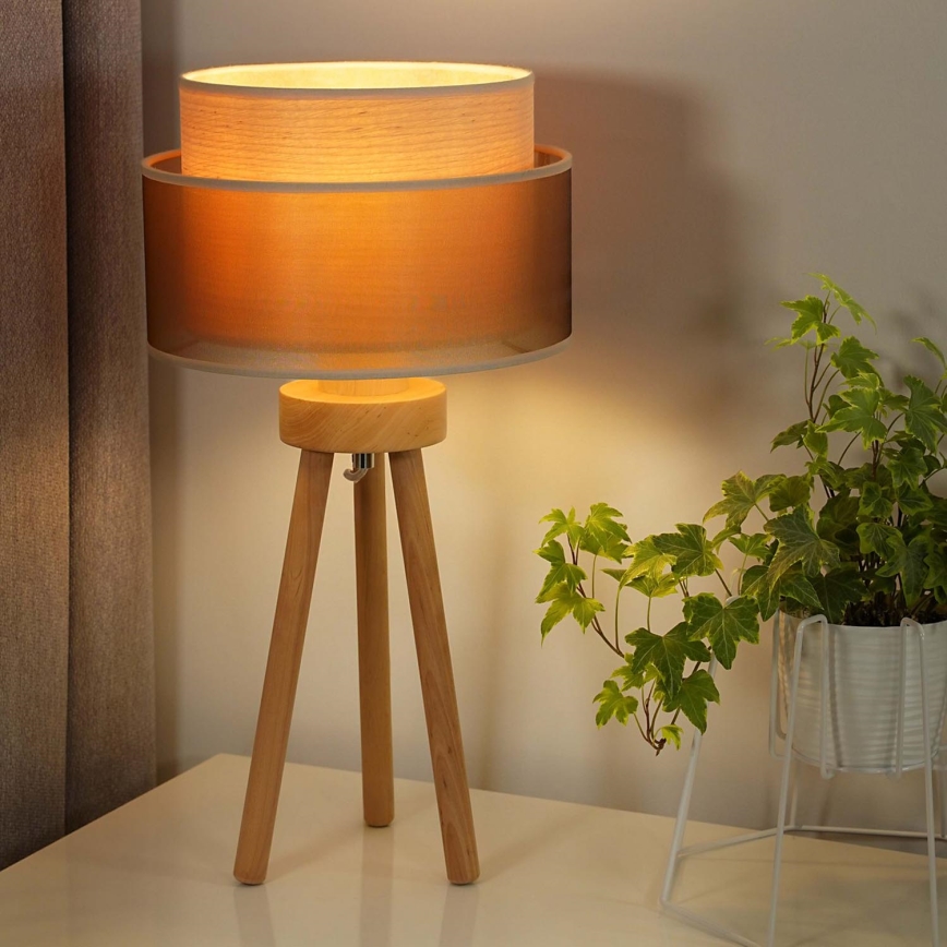 Duolla - Lampada da tavolo WOOD BOHO 1xE27/15W/230V rame/marrone/beige