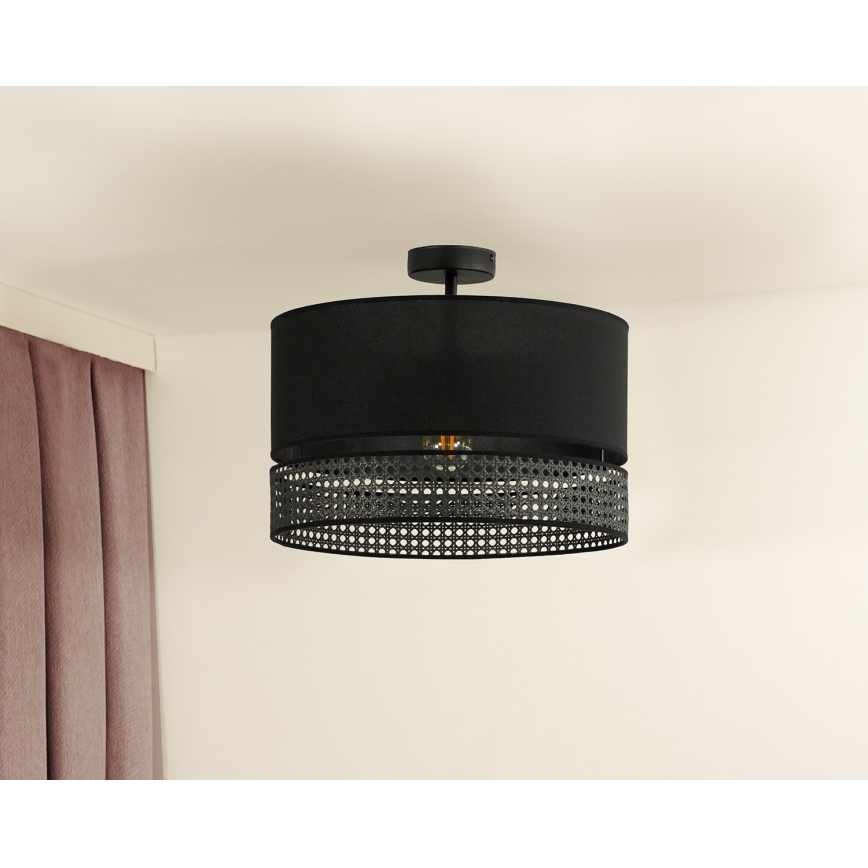 Duolla - Lampadario a plafone DOUBLE RATTAN 1xE27/15W/230V nero