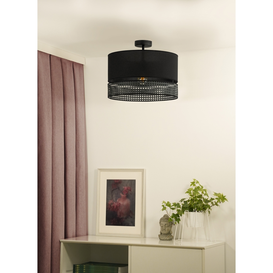 Duolla - Lampadario a plafone DOUBLE RATTAN 1xE27/15W/230V nero