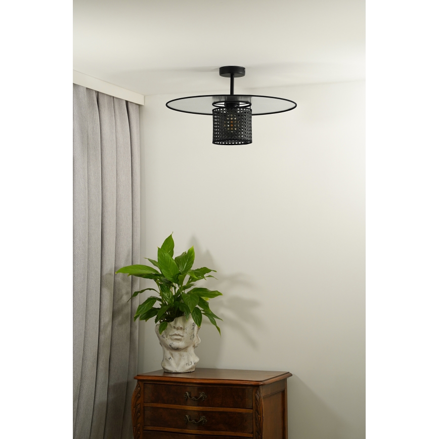 Duolla - Lampadario a plafone TOKYO RATTAN 1xE27/15W/230V nero/argento