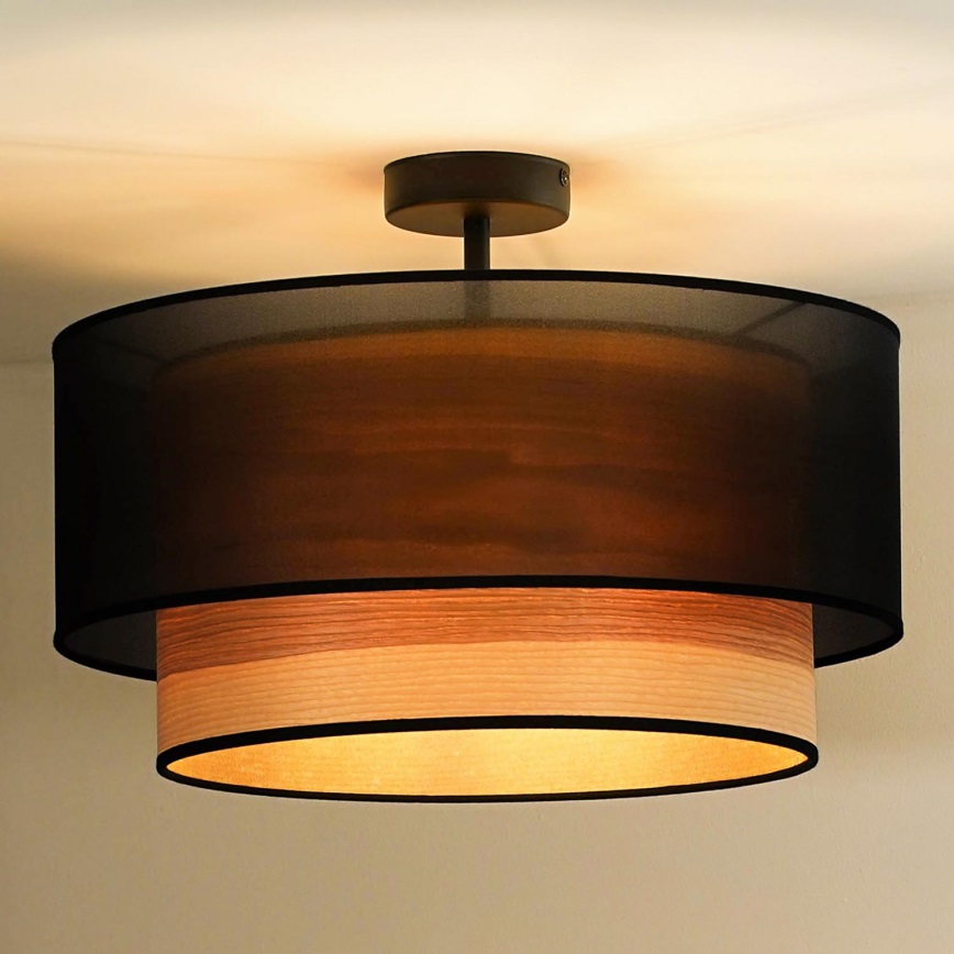 Duolla - Lampadario a plafone WOOD BOHO 1xE27/15W/230V nero/beige