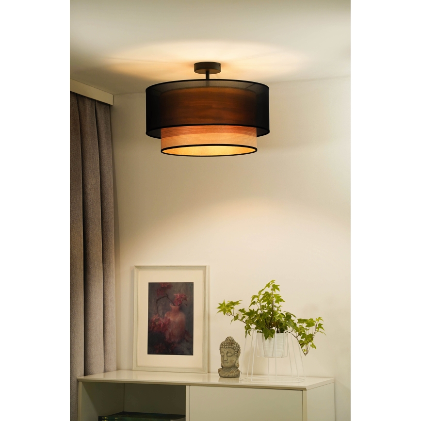 Duolla - Lampadario a plafone WOOD BOHO 1xE27/15W/230V nero/beige