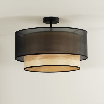 Duolla - Lampadario a plafone WOOD BOHO 1xE27/15W/230V nero/beige