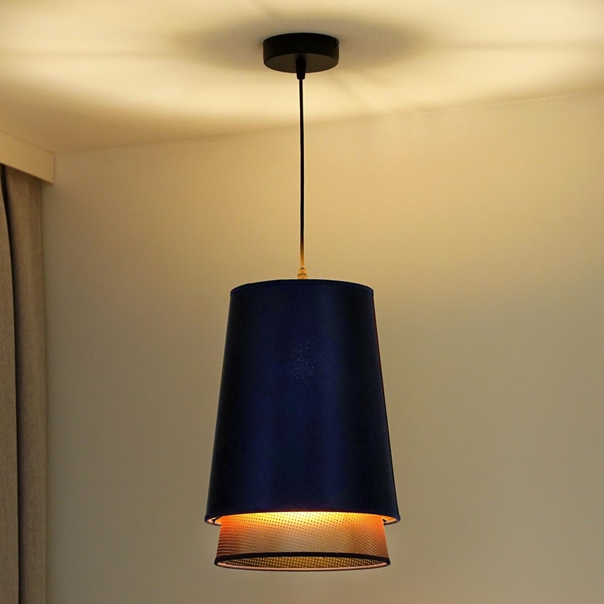 Duolla - Lampadario a sospensione con filo BELL SHINY 1xE27/15W/230V blu/rame