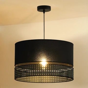 Duolla - Lampadario a sospensione con filo DOUBLE RATTAN 1xE27/15W/230V nero