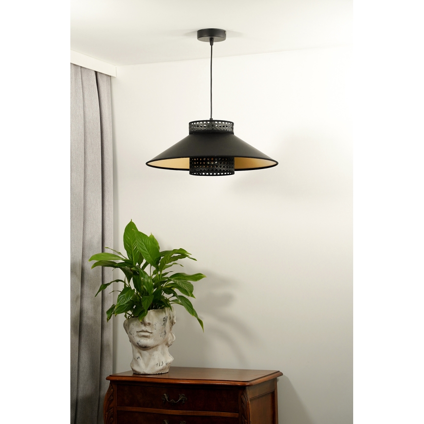 Duolla - Lampadario a sospensione con filo RIO RATTAN 1xE27/15W/230V nero/oro