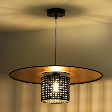 Duolla - Lampadario a sospensione con filo TOKYO RATTAN 1xE27/15W/230V oro/nero