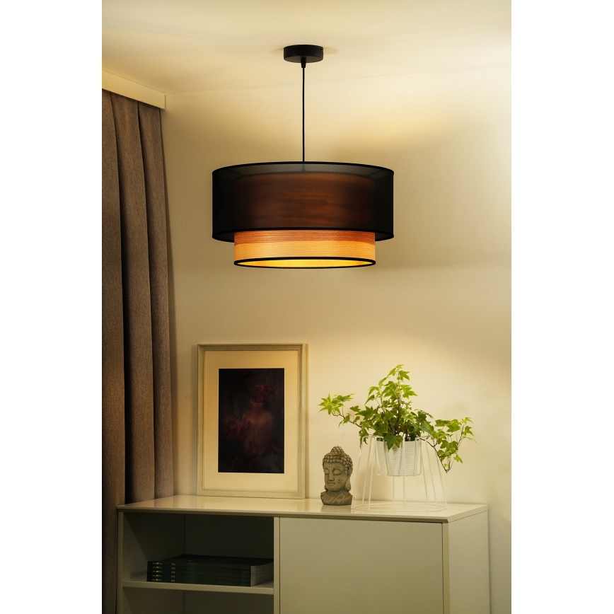 Duolla - Lampadario a sospensione con filo WOOD BOHO 1xE27/15W/230V nero/beige