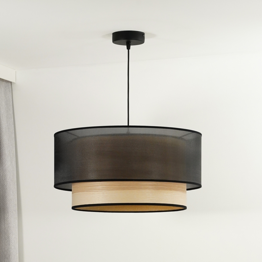 Duolla - Lampadario a sospensione con filo WOOD BOHO 1xE27/15W/230V nero/beige