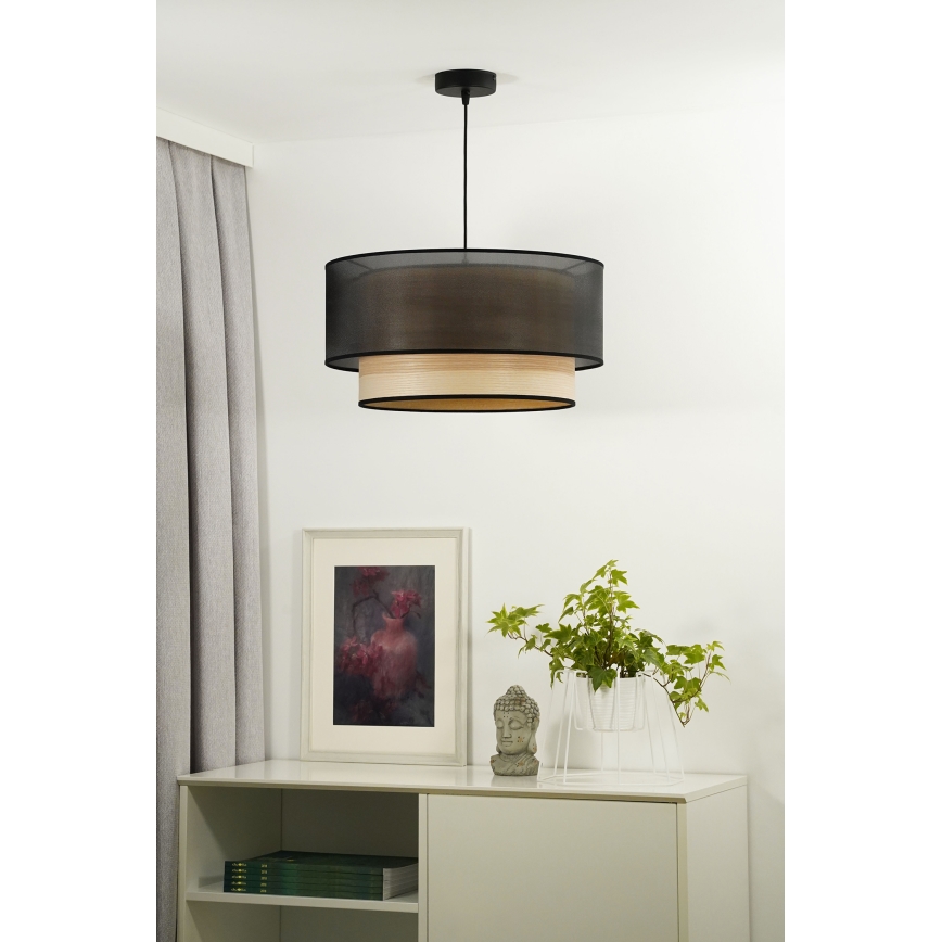 Duolla - Lampadario a sospensione con filo WOOD BOHO 1xE27/15W/230V nero/beige