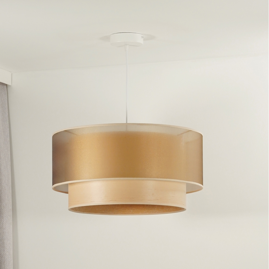 Duolla - Lampadario a sospensione con filo WOOD BOHO 1xE27/15W/230V rame/beige