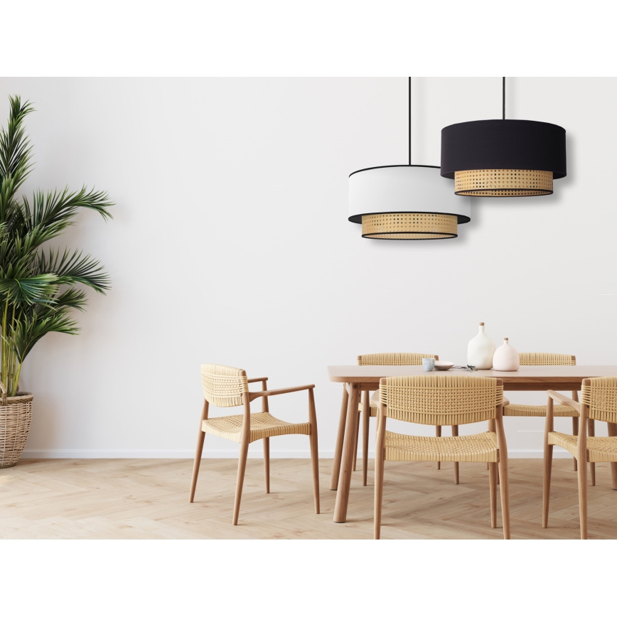 Duolla - Lampadario su corda BOHO 1xE27/15W/230V nero/rattan