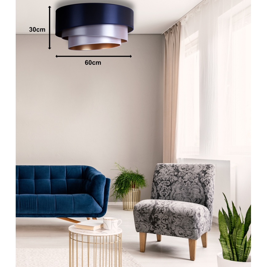 Duolla - Stropní svítidloTRIO 3xE27/15W/230V diametro 60 cm blu/argento/rame