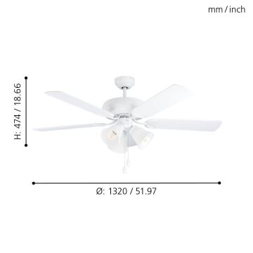 Eglo - Ventilatore da soffitto 3xE27/40W/230V bianco