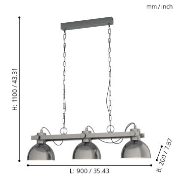 Eglo - Lampadario a sospensione con catena 3xE27/28W/230V