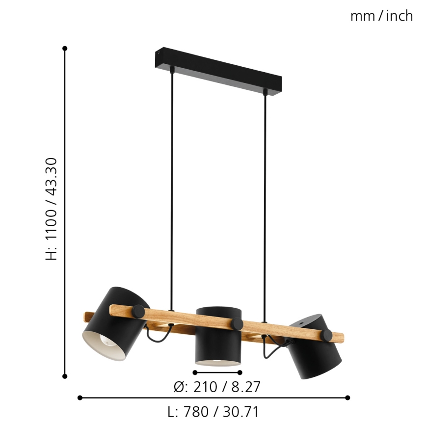 Eglo - Lampadario a sospensione con filo 3xE27/60W/230V - FSC certificato