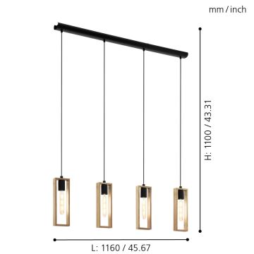 Eglo - Lampadario a sospensione con filo 4xE27/60W/230V - FSC certificato