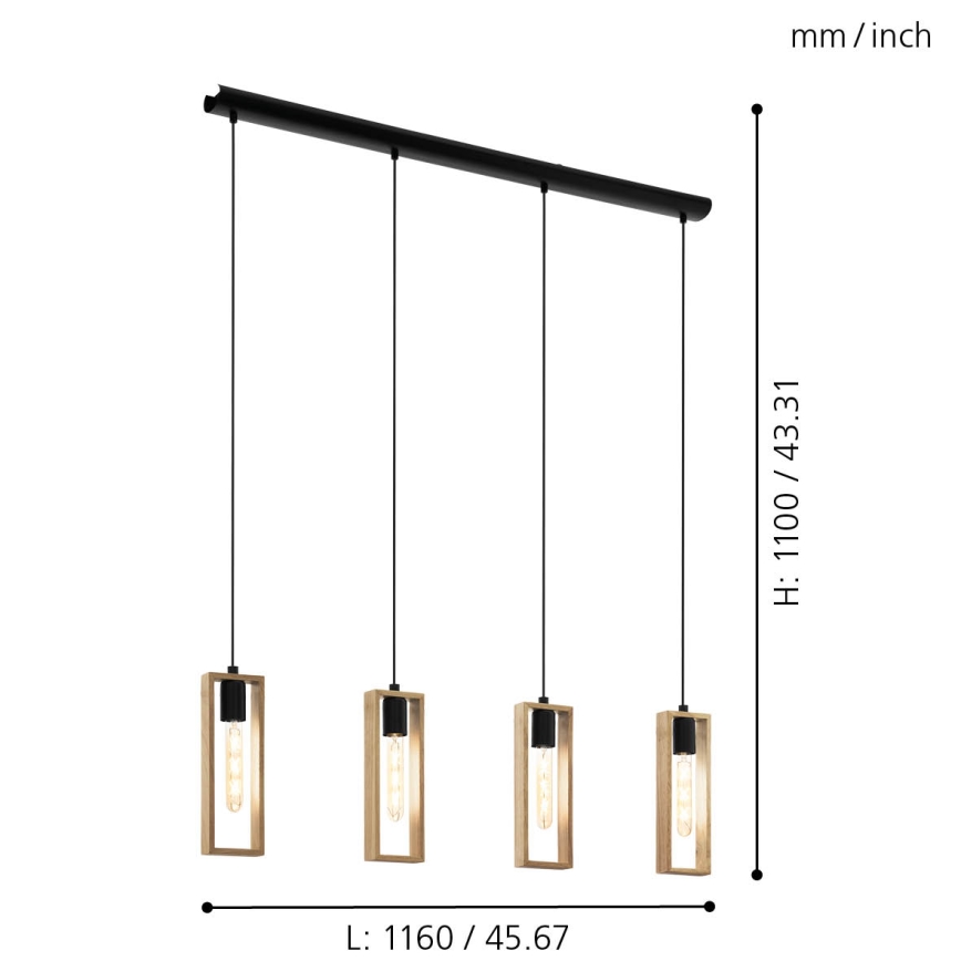 Eglo - Lampadario a sospensione con filo 4xE27/60W/230V - FSC certificato