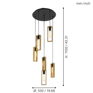 Eglo - Lampadario a sospensione con filo 6xE27/60W/230V - FSC certificato