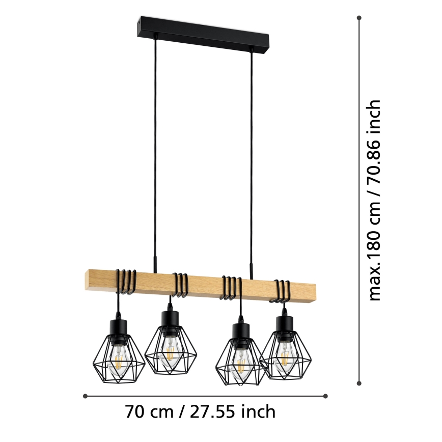 Eglo - Lampadario a sospensione con filo 4xE27/60W/230V - FSC certificato