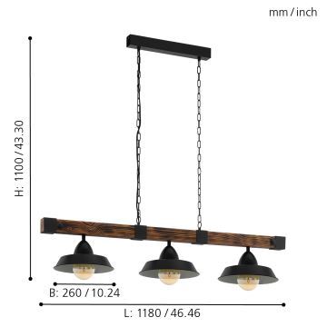 Eglo - Lampadario a sospensione con catena 3xE27/60W/230V - FSC certificato