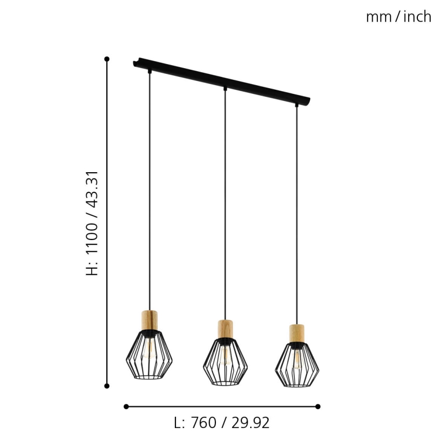 Eglo - Lampadario a sospensione con filo 3xE27/60W/230V - FSC certificato