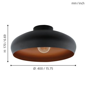 Eglo 55248 - Plafoniera MOGANO 1xE27/60W/230V nero