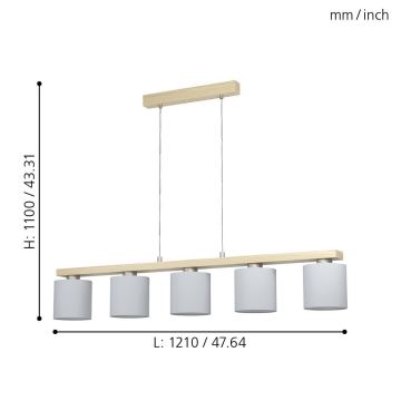 Eglo - Lampadario a sospensione con filo 5xE27/28W/230V - FSC certificato