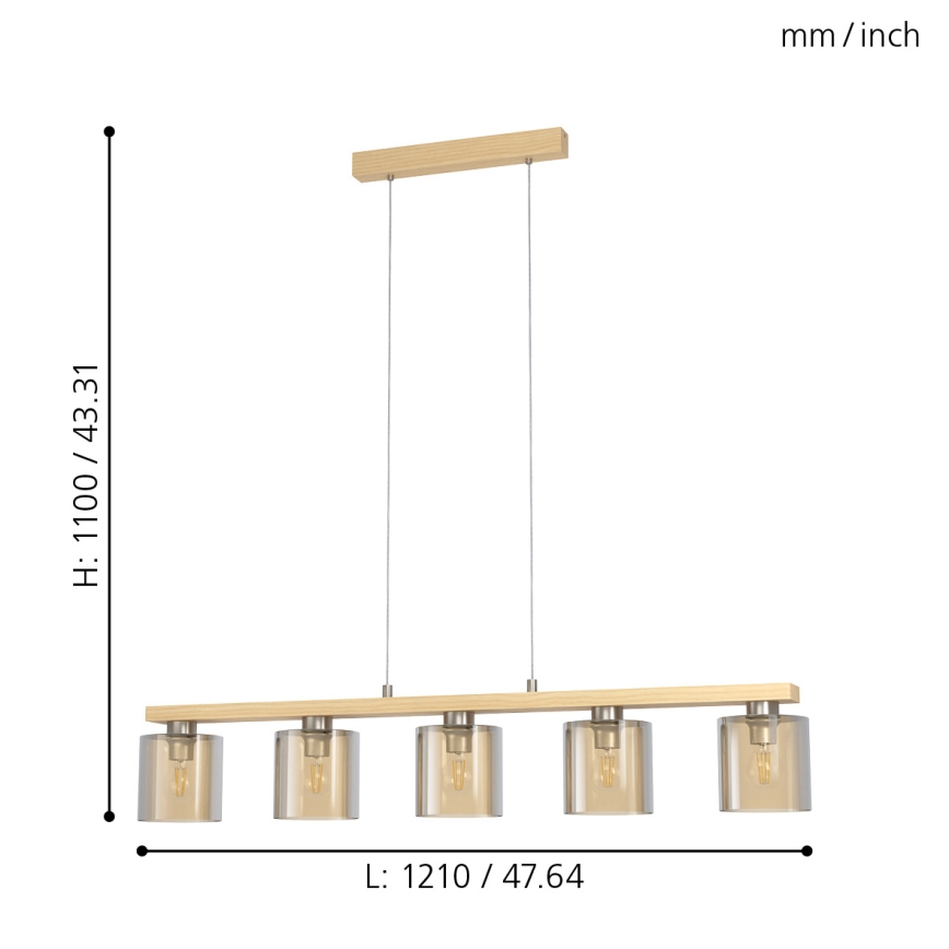 Eglo - Lampadario a sospensione con filo 5xE27/28W/230V - FSC certificato