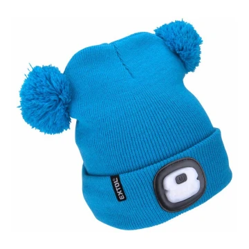 Extol - Cappello con lampada frontale e ricarica USB 250 mAh blu con pompon taglia bambino