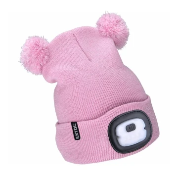 Extol - Cappello con lampada frontale e ricarica USB 250 mAh rosa con pompon taglia bambino