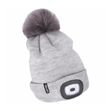 Extol - Cappello con lampada frontale e ricarica USB 300 mAh grigio con pompon taglia UNI