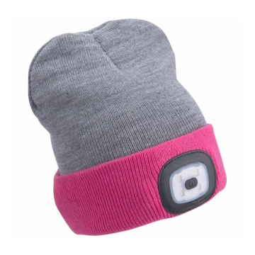 Extol - Cappello con lampada frontale e ricarica USB 300 mAh grigio/rosa taglia UNI