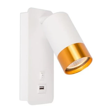 Faretto da parete con caricatore USB 1xGU10/35W/230V bianco/oro