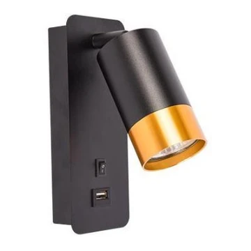 Faretto da parete con caricatore USB 1xGU10/35W/230V nero/rame
