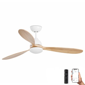 FARO 33524WP - Ventilatore da soffitto POROS L LED/19W/230V legno/bianco d. 132 cm SMART + telecomando