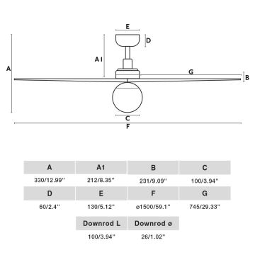 FARO 34276-11L - Ventilatore da soffitto KLIM L 1xE27/15W/230V legno/nero diametro 150 cm + telecomando