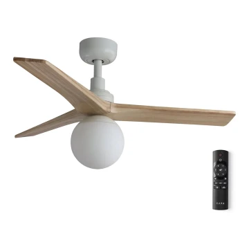 FARO 34281-11L - Ventilatore da soffitto KLIM S 1xE27/15W/230V legno/bianco diametro 92,5 cm + telecomando