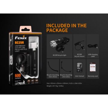 Fenix BC25R - Torcia per bici LED ricaricabile LED/USB IP66