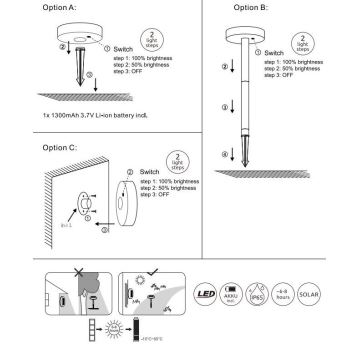 Globo - LED Luce solare dimmerabile LED/0,2W/3,2V 3000K IP44