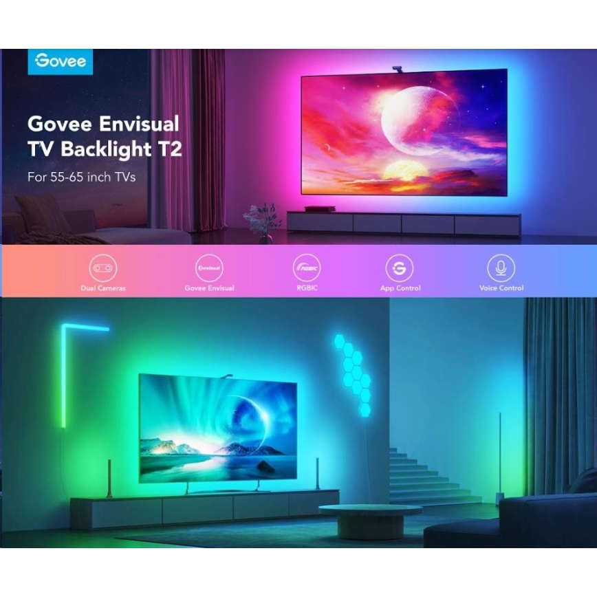 Govee - DreamView T2 DUAL TV 55-65" SMART LED retroilluminazione RGBIC Wi-Fi + telecomando