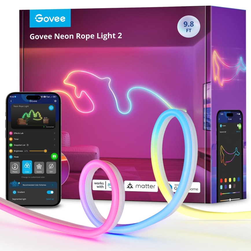 Govee - Neon 2 MATTER pieghevole Striscia LED 3m RGBIC Wi-Fi IP67