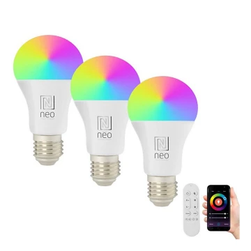 Immax NEO 07712CDO - SET 3x LED RGB+CCT Lampadina dimmerabile E27/9W/230V Wi-Fi Tuya + telecomando